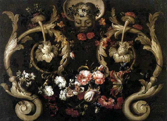 CORTE, Gabriel de la. Grotesques with Flowers